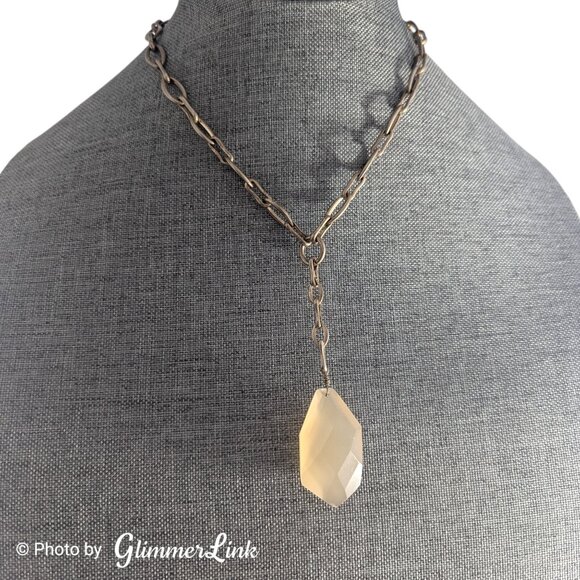 Anne Klein Light Gold Tone Y Drop Necklace With Faceted Glass Pendant - Picture 4 of 11